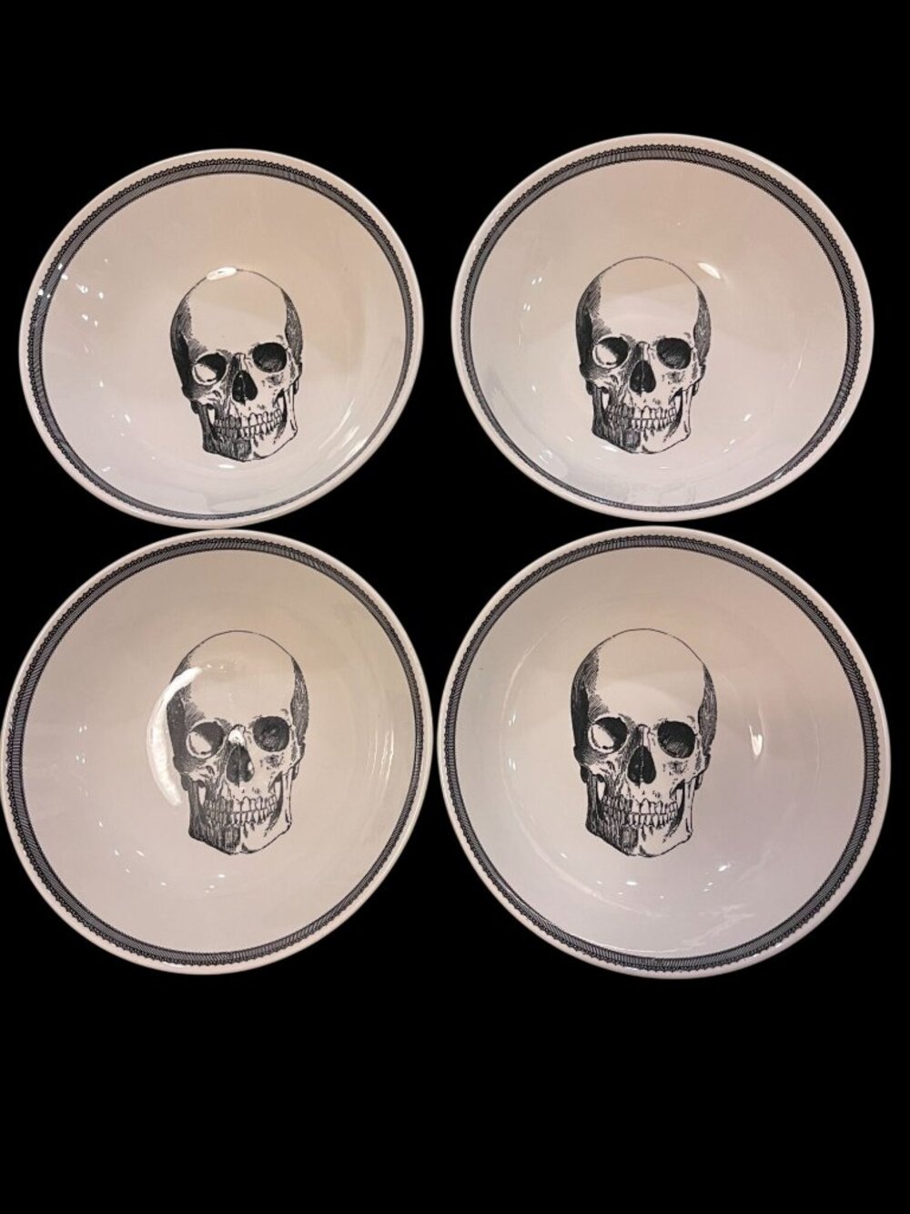 Royal Stafford Skull Cereal Bowls Halloween Decor NEW Set of 4
